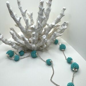 Turquoise Beaded Necklace with Silver Chain